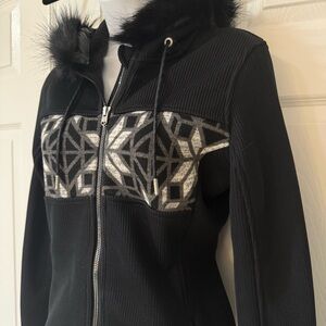Women's Spyder Black and Silver Geometric Sweater Jacket